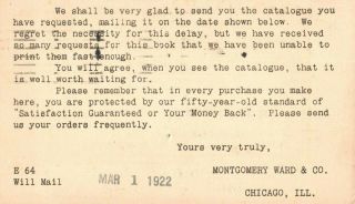 Confirmation Of Order Form From Montgomery Ward & Co.  Chicago,  Ill.  Postcard A15