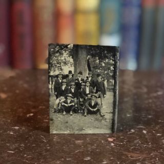 Antique Tintype Photo Group Of Handsome Young Men In Suits And Hats