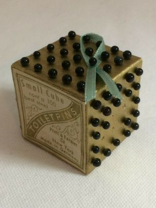 Victorian Small Cube Black Glass Head Toilet Pins Pratt & Farmer Germany 2