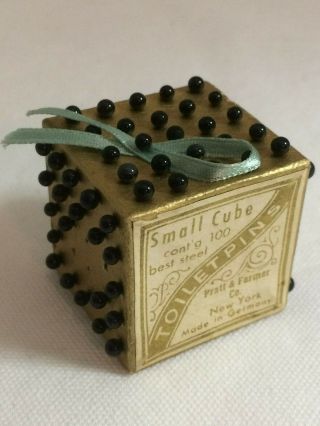 Victorian Small Cube Black Glass Head Toilet Pins Pratt & Farmer Germany 3