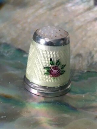 Antique Sterling Silver And Enamel - Rose Design Thimble Germany.