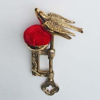 Solid Brass Antique Sewing Bird Victorian Pin Cushion
