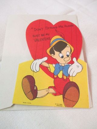 Vintage Walt Disney Prod Valentine Card Pinocchio Puppet