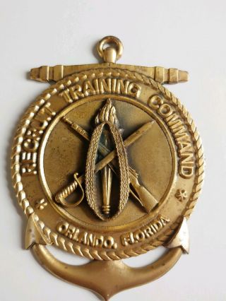 Solid Brass Us Navy Recruit Training Command Orlando Fl Plaque Insignia & Pin.