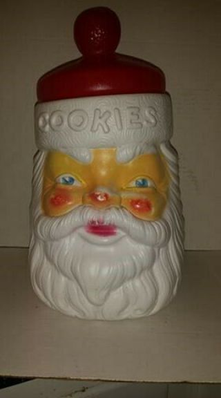 Vtg Empire Blow Mold Christmas Santas Head Large Plastic Cookie Jar Rare