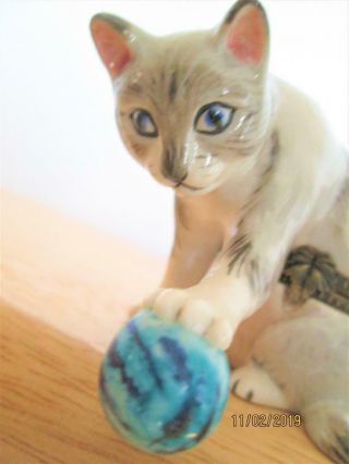 Studio Usa Ceramic Cat With Blue Ball Hinged Trinket Box