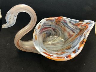 Vintage Blown Stretched Glass Swan Dish
