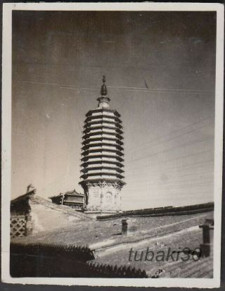 7 China Inner Mongolian Japan Army Convoy 1930s Photo Town With A Pagoda