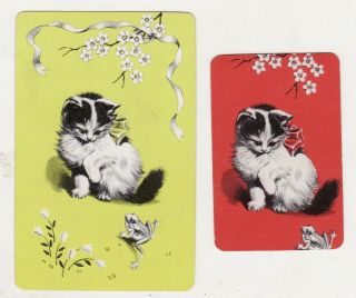 Cats Kitten And Frog Blank Back,  Miniature Dec4 X 2 Vintage Swap/playing Cards
