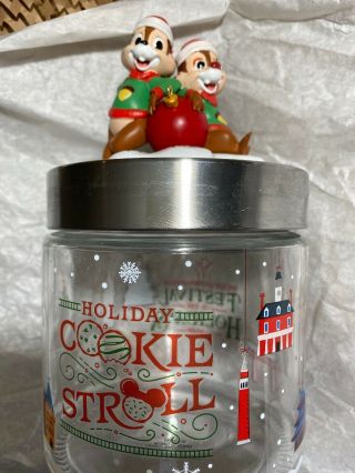Disney Epcot Festival Of The Holidays 2019 Glass Cookie Jar Stroll Chip & Dale