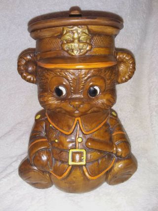 Vintage Treasure Craft Teddy Bear Police Chief Brown Cookie Jar Made In Usa