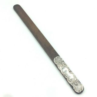 Vintage Tailor Wood Ruler Measuring Tool W Silver Plated Metal Plaque 44cm Long