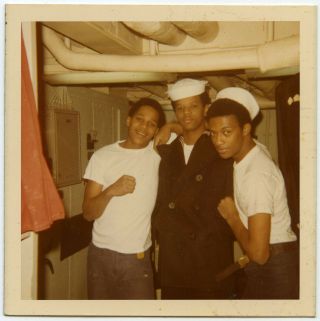 1970 Handsome Happy Guys Sailors Black African American Vintage Snapshot Photo