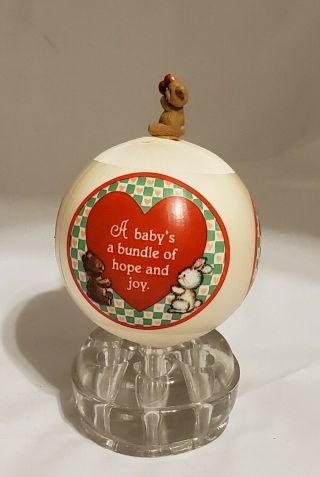 1986 Hallmark Baby ' s First Christmas satin ball ornament w/bear topper 3