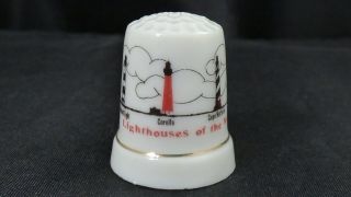 Vintage White Porcelain Thimble Lighthouses Of The Nc Outer Banks Souvenir