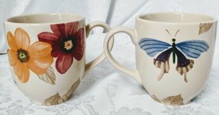 Longaberger Botanical Fields Mug With Flowers And Butterfly 12 Oz Coffee/tea Mug