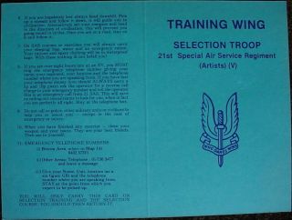 21st Special Air Service Regt (artists) (v) Selection Troop Info Card (21 Sas)