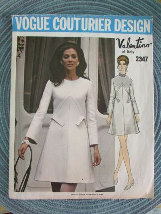 Vtg 1970s Vogue Couturier Design A - Line Dress Pattern 2347 Valentino Italy 16 38
