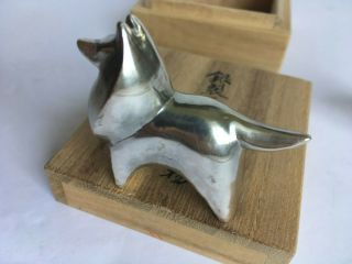 Vintage Smooth Polished Chinese Metal Chow Collie Shetland Dog Figurine Wood Box