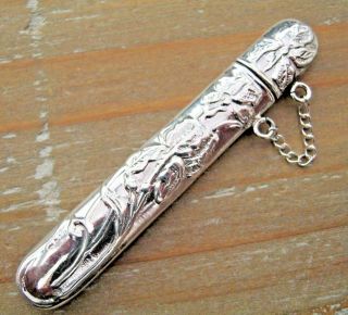 A Very Pretty Art Nouveau Style English Hallmarked Sterling Silver Needle Case