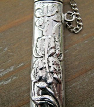 A Very Pretty Art Nouveau Style English Hallmarked Sterling Silver Needle Case 3
