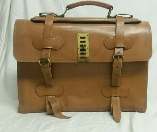 Vintage Leather Briefcase Coopers & Lybrand Military Officers Tan Bag