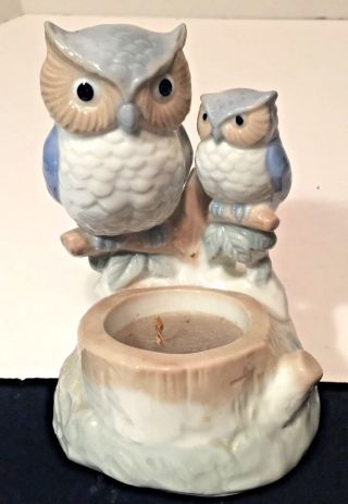 Vintage Ceramic Porcelain Owls Planter Candle Made In Japan Hand Painted