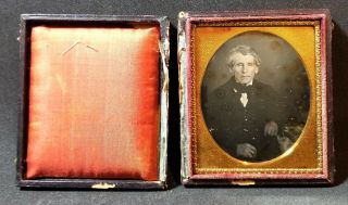 1/6th Plate Daguerreotype Photo,  Old Man,  Bug Beady Eyes,  Gray Hair,  Split Case