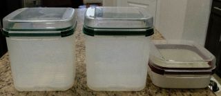 2 Tupperware Modular Mates 3 Bakers Deligh Canisters W Grid & Green Hinged Lids