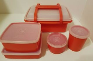 Vintage Tupperware Pak N Carry Lunchbox Orange 11 Piece Set With Containers Lids