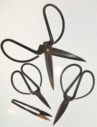 Primitive Style Hand Forged Set Of 4 Scissors Snips Sharp Utility Crafts Bonsai