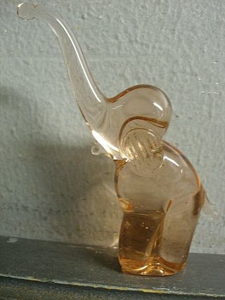 Vintage Blown Art Glass Pink Elephant Figurine Trunk Up Good Luck