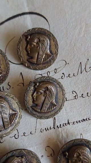 SET 8 ANTIQUE FRENCH GILT METAL BUTTONS WITH EGYPTIAN HEAD c1920s 3