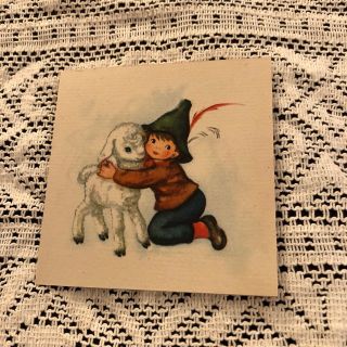Vintage Greeting Card Christmas Brownie Boy Lamb Sheep