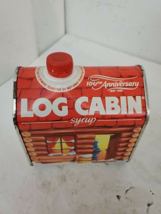 Log Cabin Syrup Tin Full 100th Anniversary.