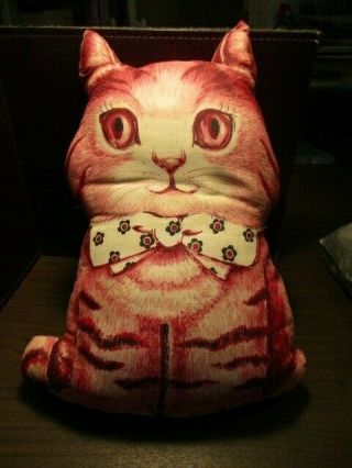 Vintage Printed Fabric - Stuffed Cat Pillow - Pink - 1970 