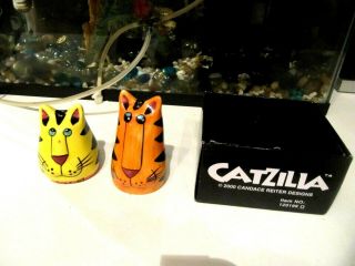 Catzilla Orange & Yellow Cat Salt And Pepper Shakers Set Candace Reiter Ceramic