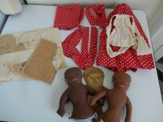 Vintage Black Mammy Doll Pattern Kit Includes 3 Dolls Some Fabric 1950s