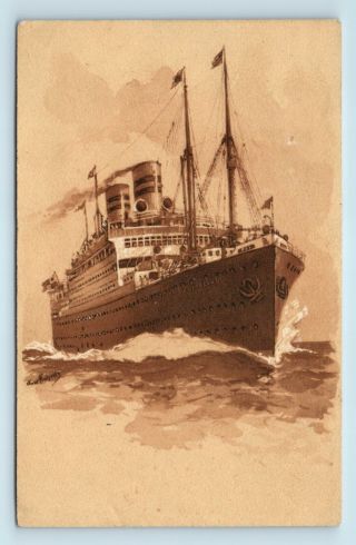 United American Lines - Cleveland Ocean Liner - Twin Screw Steamship Postcard