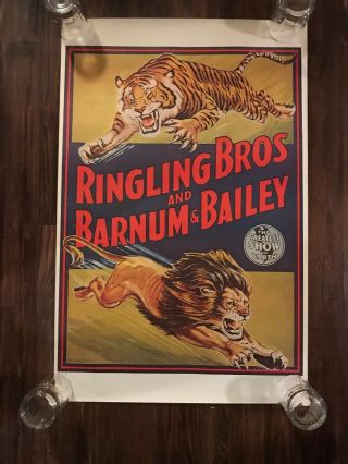 Ringling Bros And Barnum & Bailey Circus Poster Lion & Tiger 36 " X 23.  5 "