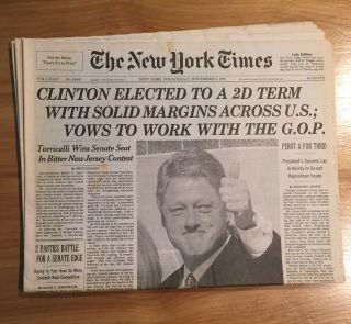The York Times November 6,  1996 Edition (bill Clinton Re - Election).