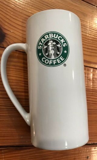 Starbucks Tall Skinny Coffee Latte Mug Cup 14 Oz.  2008 White Green Mermaid