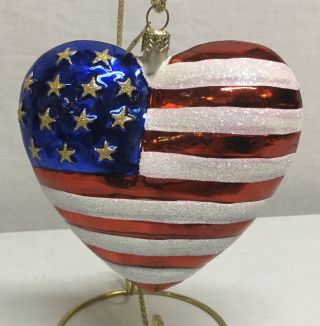 Christopher Radko American Flag Cross Brave Heart Usa Patriotic 4.  75 Inches Tall
