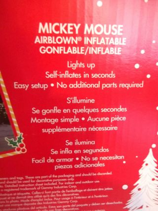 CHRISTMAS AIRBLOWN INFLATABLE DISNEY MICKEY MOUSE 7 FT TALL LIGHTS UP,  WONDERFU 3