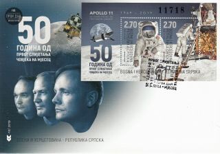 Apollo 11 Moon Landing 50th Anniversary; Republic Srpska Ss Fdc W/pict Cancel