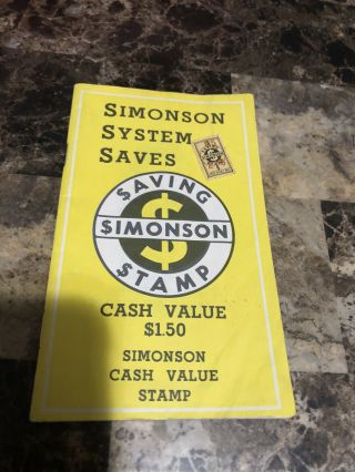 Vintage Simonson Gas Station Trading Stamp Book Grand Forks,  Nd