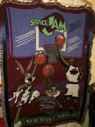 Htf Vintage 1996 Space Jam Michael Jordan Throw Blanket 30 " X60 " Basketball Bugs