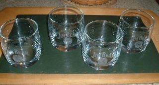 Set 4 Jim Beam Etched Tumblers On The Rocks Bourbon Whiskey Glasses Drink Smart