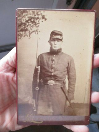 Antique Civil War Armed Oneonta,  York Infantry Soldier Cabinet Card Photo