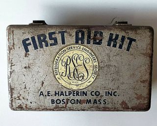Vintage A.  E.  Halperin Co.  Inc.  Halco Heavy Duty First Aid Kit Metal Box&contents